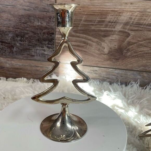 International Silver Co 3 Christmas Tree Silverplated Candlestick Holders Vtg - Picture 3 of 9